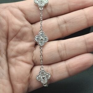 Silver Crystal Floral Link Bracelet - Women's Sparkling Silver Bracelet